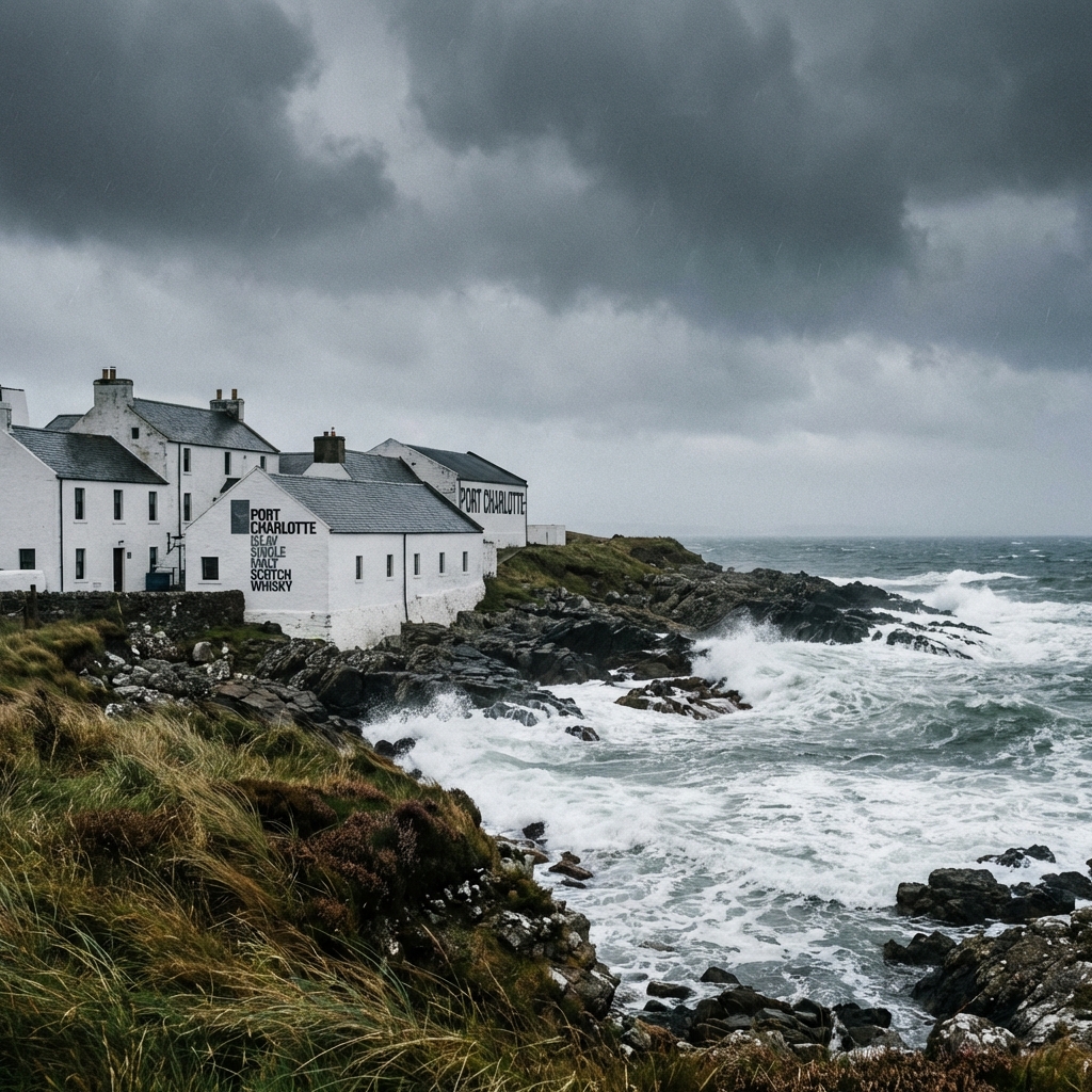 Islay distillery on a rugged coastline