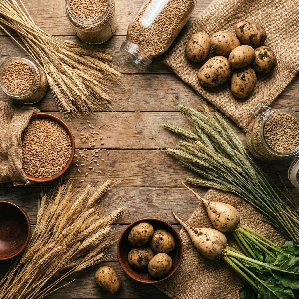 Vodka raw materials including wheat, rye, potatoes and sugar beet