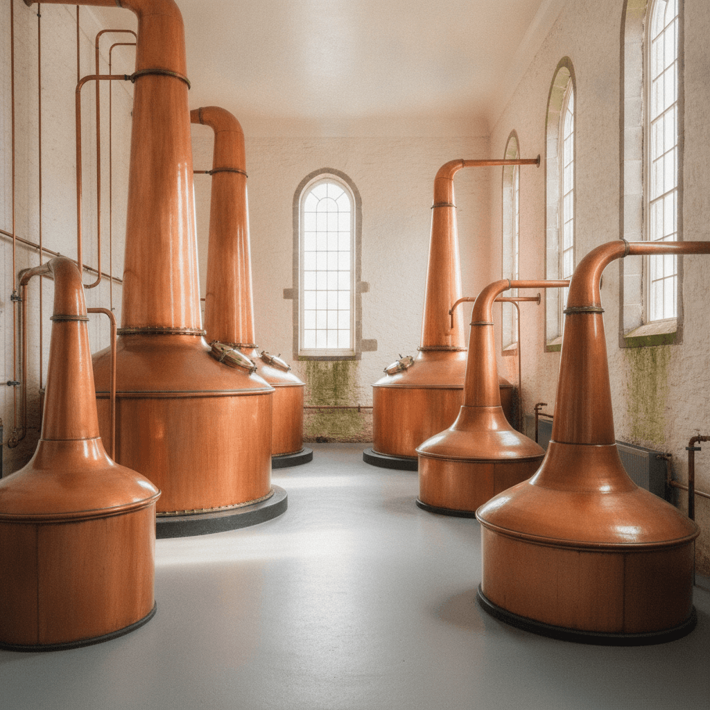 Large copper pot stills in the still house